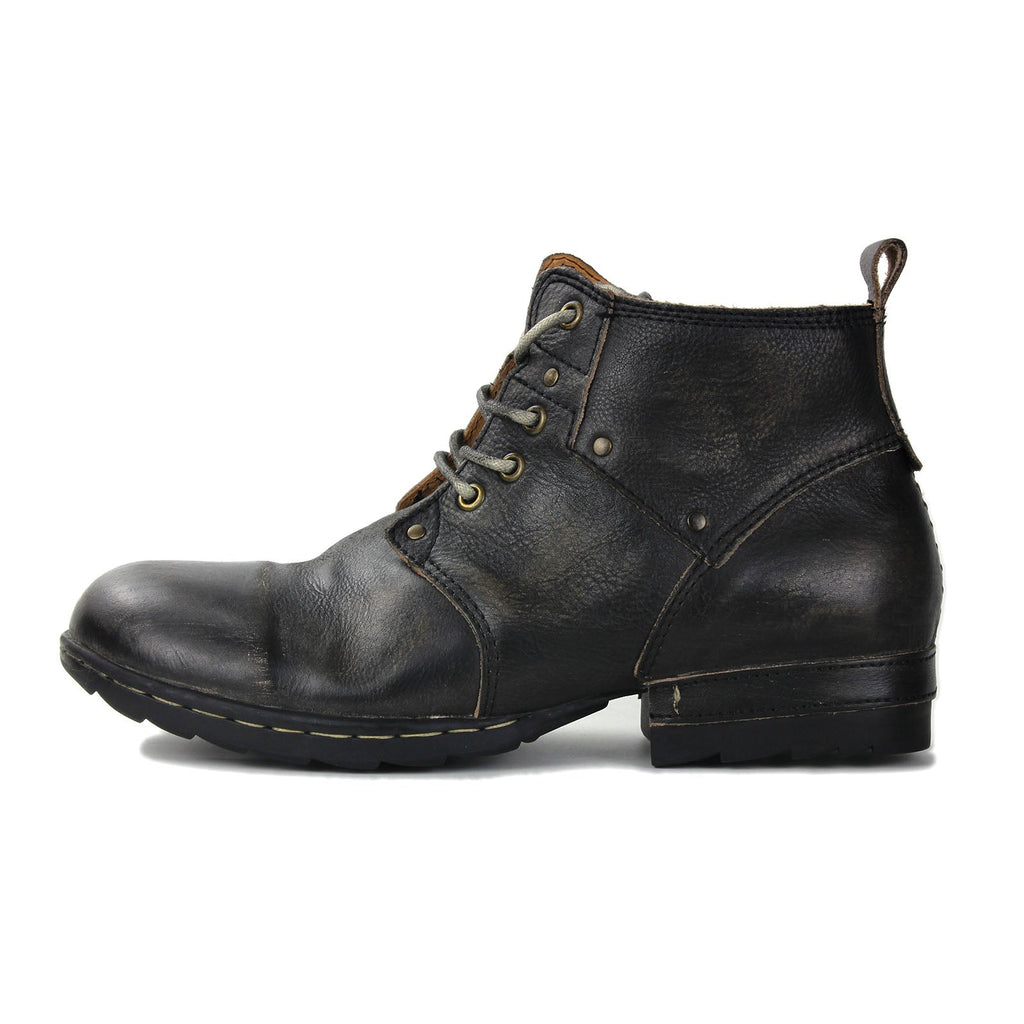 OSSTONE Moto Boots for Men Vintage Zipper-up Retro Leather Chukka Boots Distressed Rock n roll Bike Shoes Punk Boots OS-6015-3-B-D