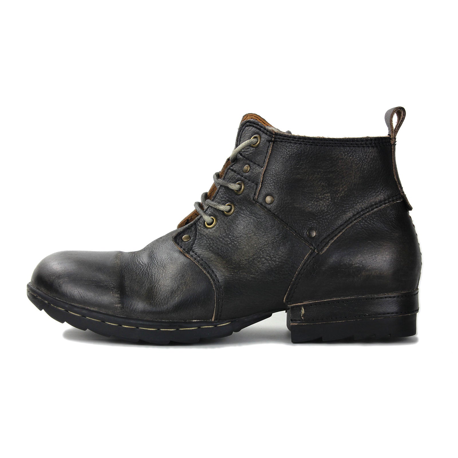 OSSTONE Moto Boots for Men Vintage Zipper-up Retro Leather Chukka Boots Distressed Rock n roll Bike Shoes Punk Boots OS-6015-3-B-D