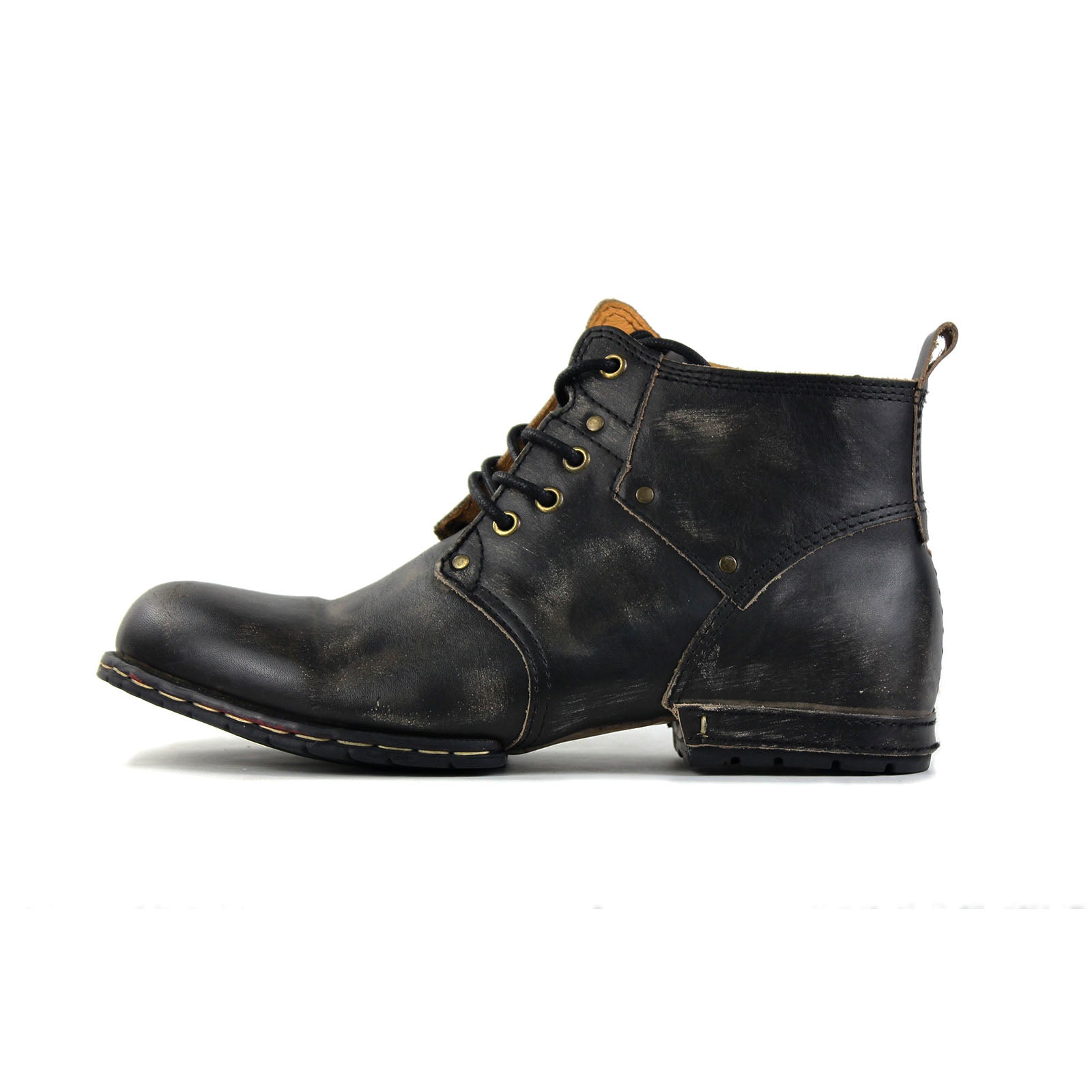 OSSTONE Moto Boots for Men Vintage Zipper-up Retro Leather Chukka Boots Distressed Rock n roll Bike Shoes Punk Boots OS-6015-2-Retro