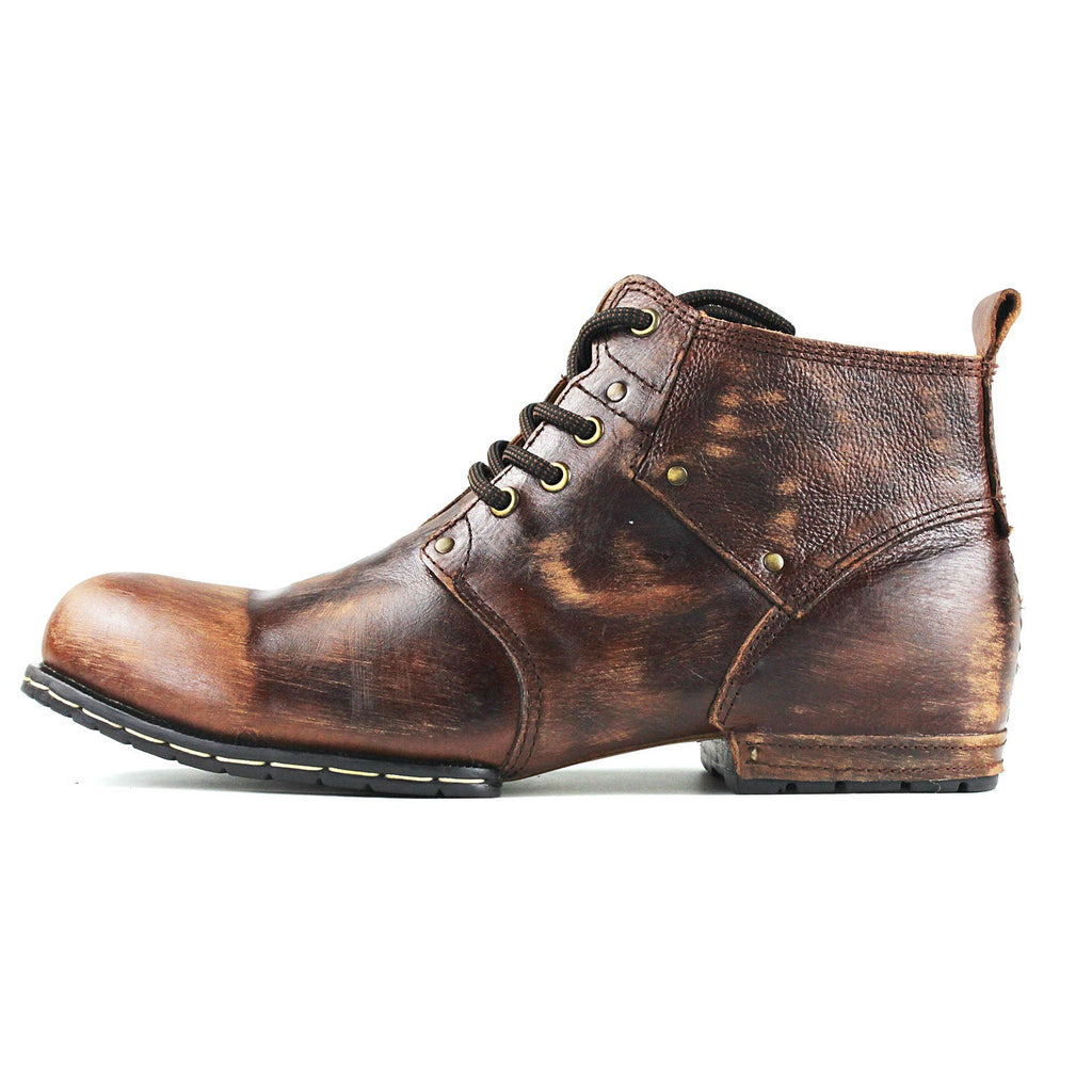 OSSTONE Moto Boots for Men Vintage Zipper-up Retro Leather Chukka Boots Distressed Rock n roll Bike Shoes Punk Boots OS-6015-2-Retro