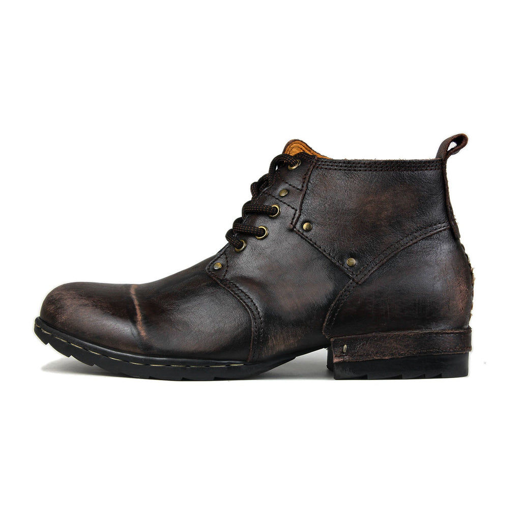 OSSTONE Moto Boots for Men Vintage Zipper-up Retro Leather Chukka Boots Distressed Rock n roll Bike Shoes Punk Boots OS-6015-3-B-D