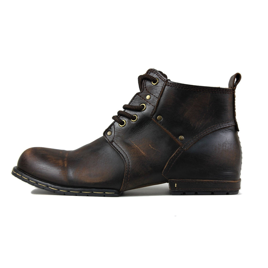 OSSTONE Moto Boots for Men Vintage Zipper-up Retro Leather Chukka Boots Distressed Rock n roll Bike Shoes Punk Boots OS-6015-2-Retro