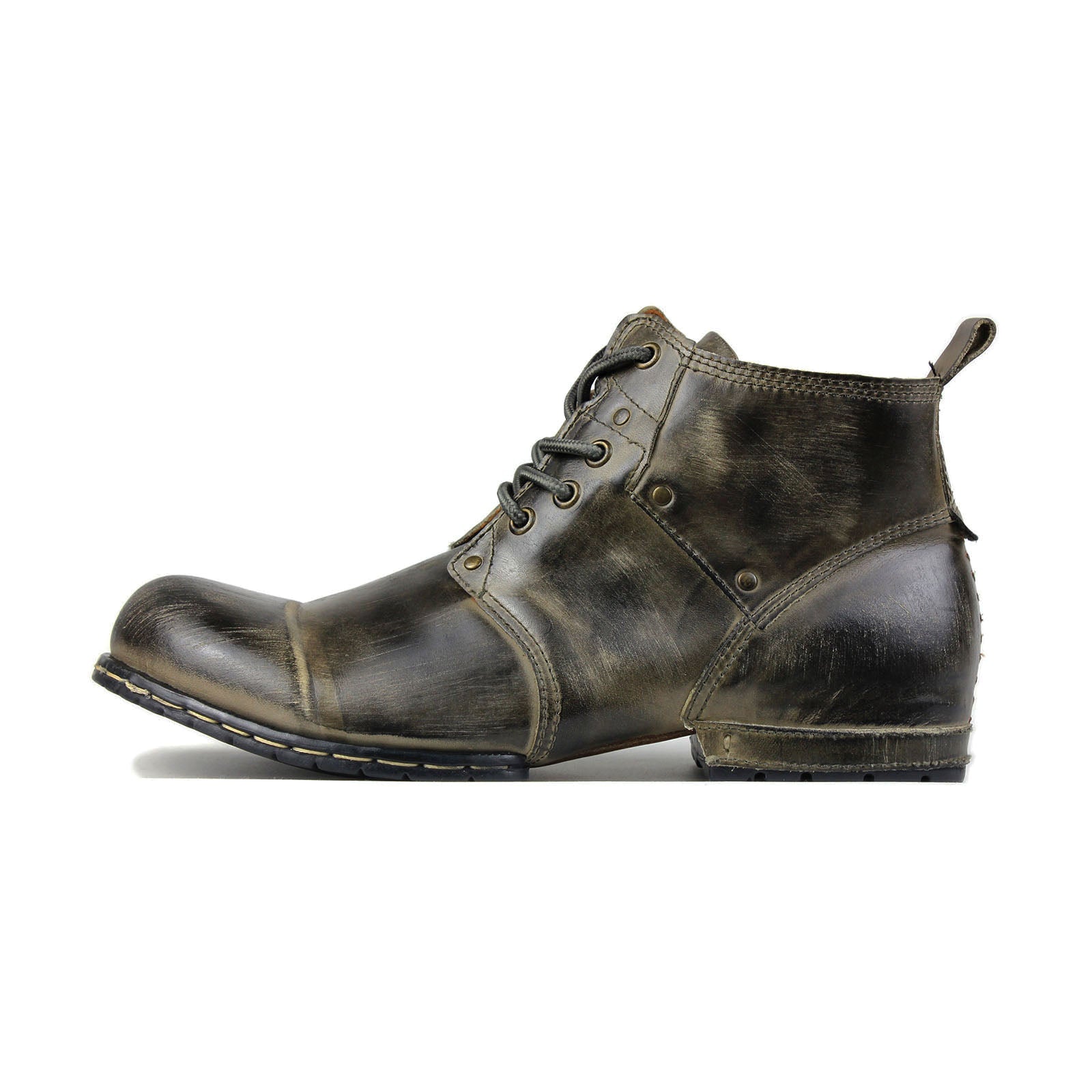 OSSTONE Moto Boots for Men Vintage Zipper-up Retro Leather Chukka Boots Distressed Rock n roll Bike Shoes Punk Boots OS-6015-2-Retro