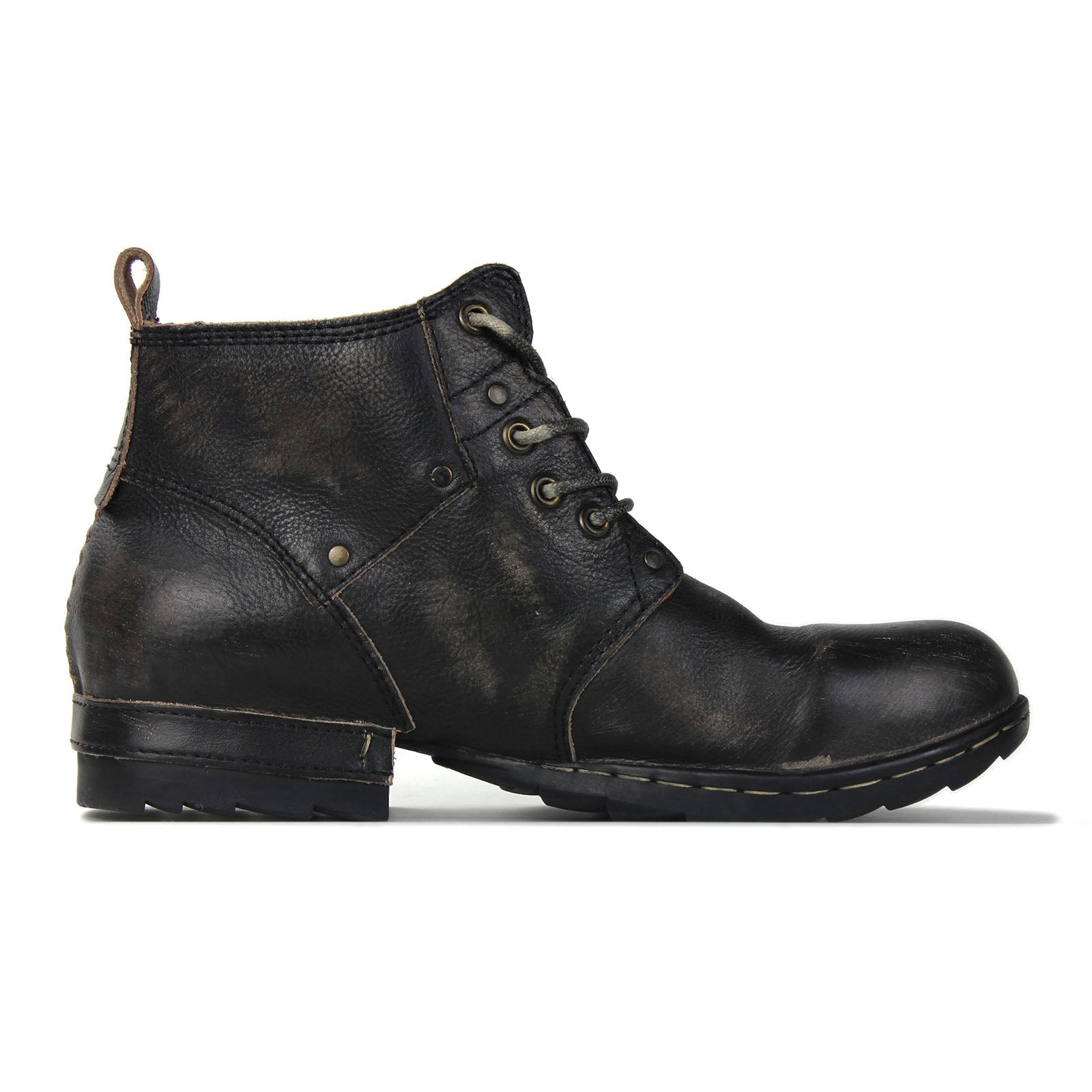 OSSTONE Moto Boots for Men Vintage Zipper-up Retro Leather Chukka Boots Distressed Rock n roll Bike Shoes Punk Boots OS-6015-3-B-D