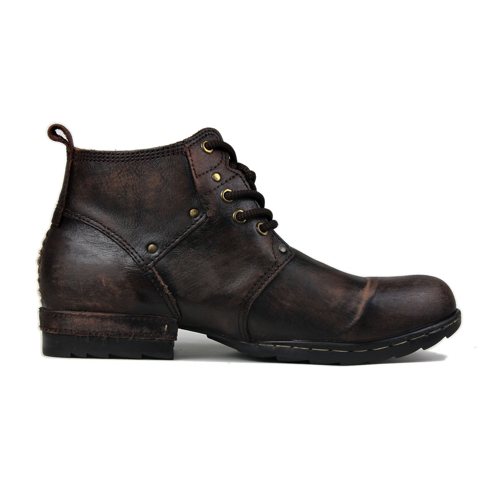 OSSTONE Moto Boots for Men Vintage Zipper-up Retro Leather Chukka Boots Distressed Rock n roll Bike Shoes Punk Boots OS-6015-3-B-D