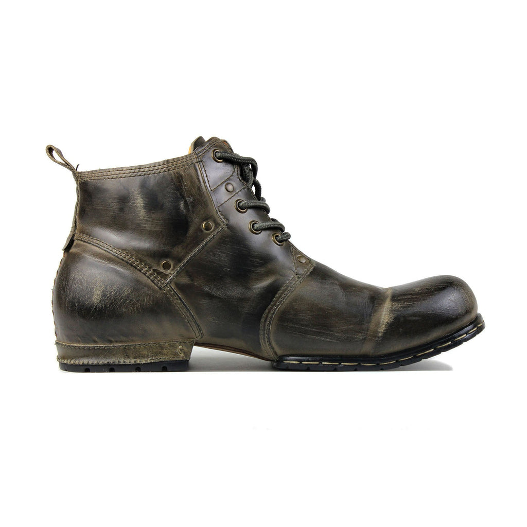 OSSTONE Moto Boots for Men Vintage Zipper-up Retro Leather Chukka Boots Distressed Rock n roll Bike Shoes Punk Boots OS-6015-2-Retro