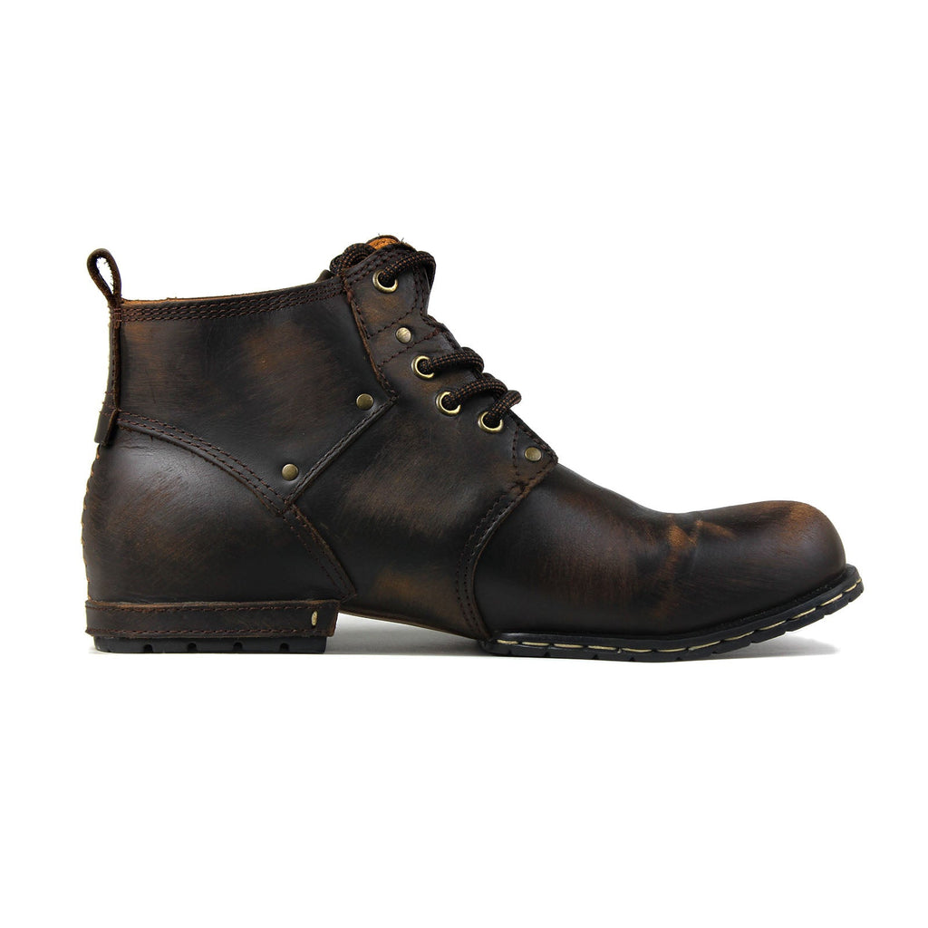 OSSTONE Moto Boots for Men Vintage Zipper-up Retro Leather Chukka Boots Distressed Rock n roll Bike Shoes Punk Boots OS-6015-2-Retro