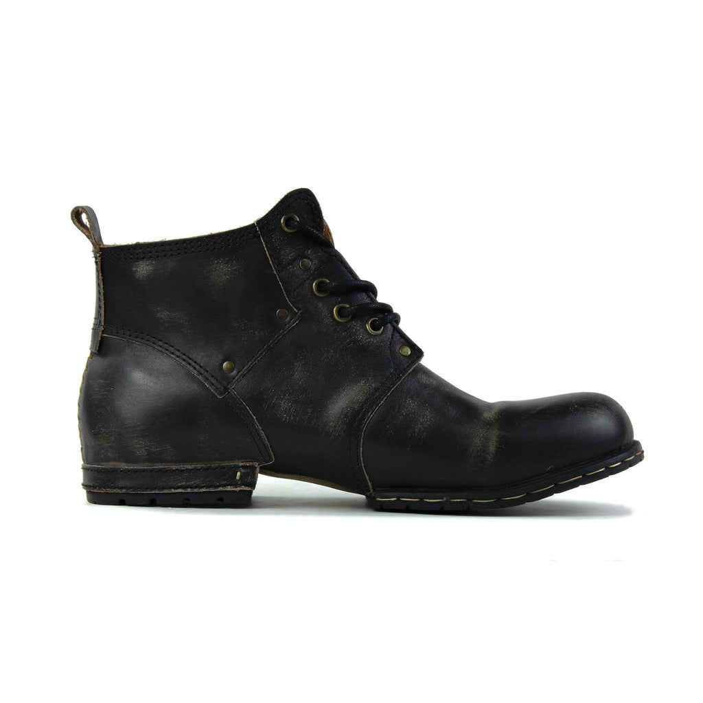 OSSTONE Moto Boots for Men Vintage Zipper-up Retro Leather Chukka Boots Distressed Rock n roll Bike Shoes Punk Boots OS-6015-2-Retro