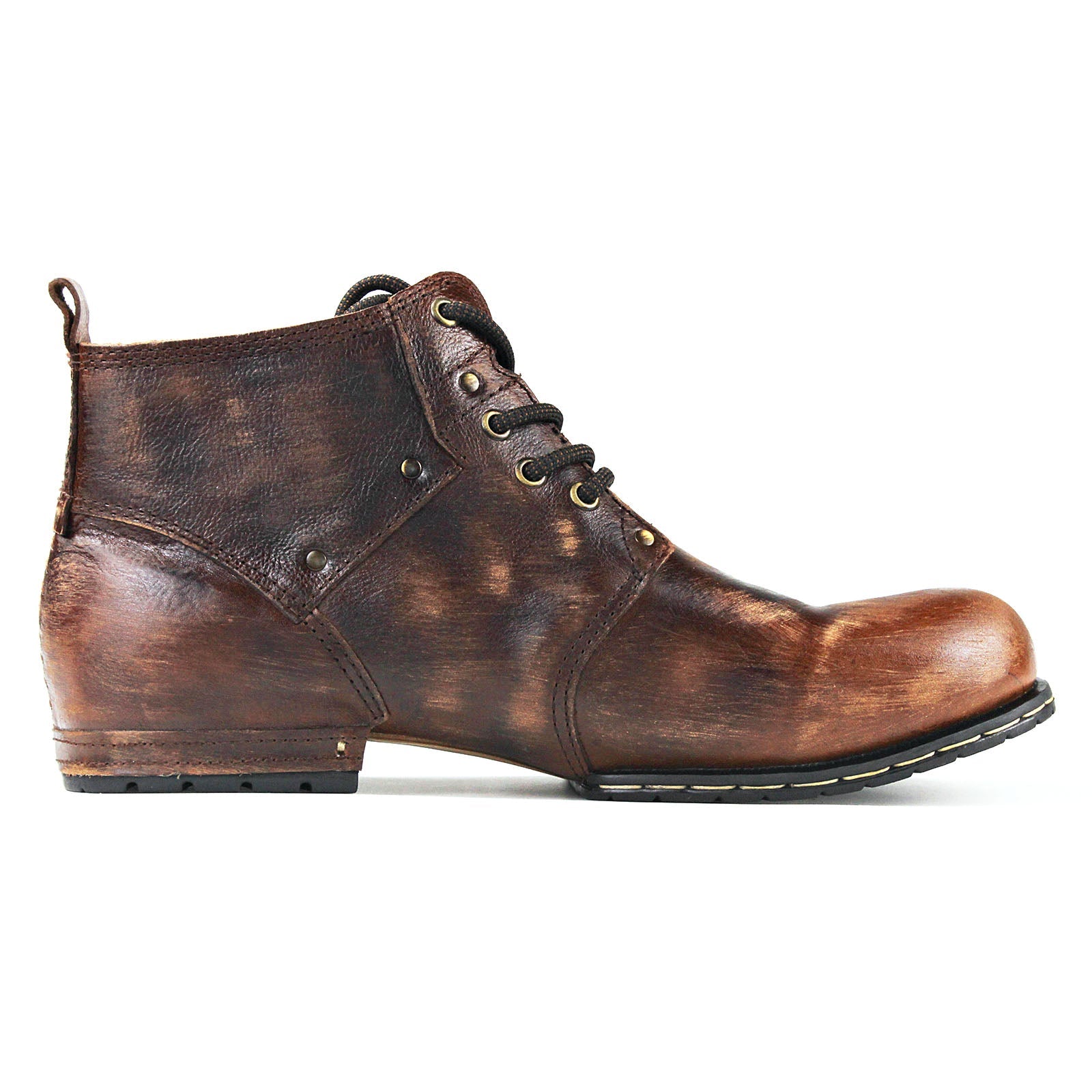 OSSTONE Moto Boots for Men Vintage Zipper-up Retro Leather Chukka Boots Distressed Rock n roll Bike Shoes Punk Boots OS-6015-2-Retro