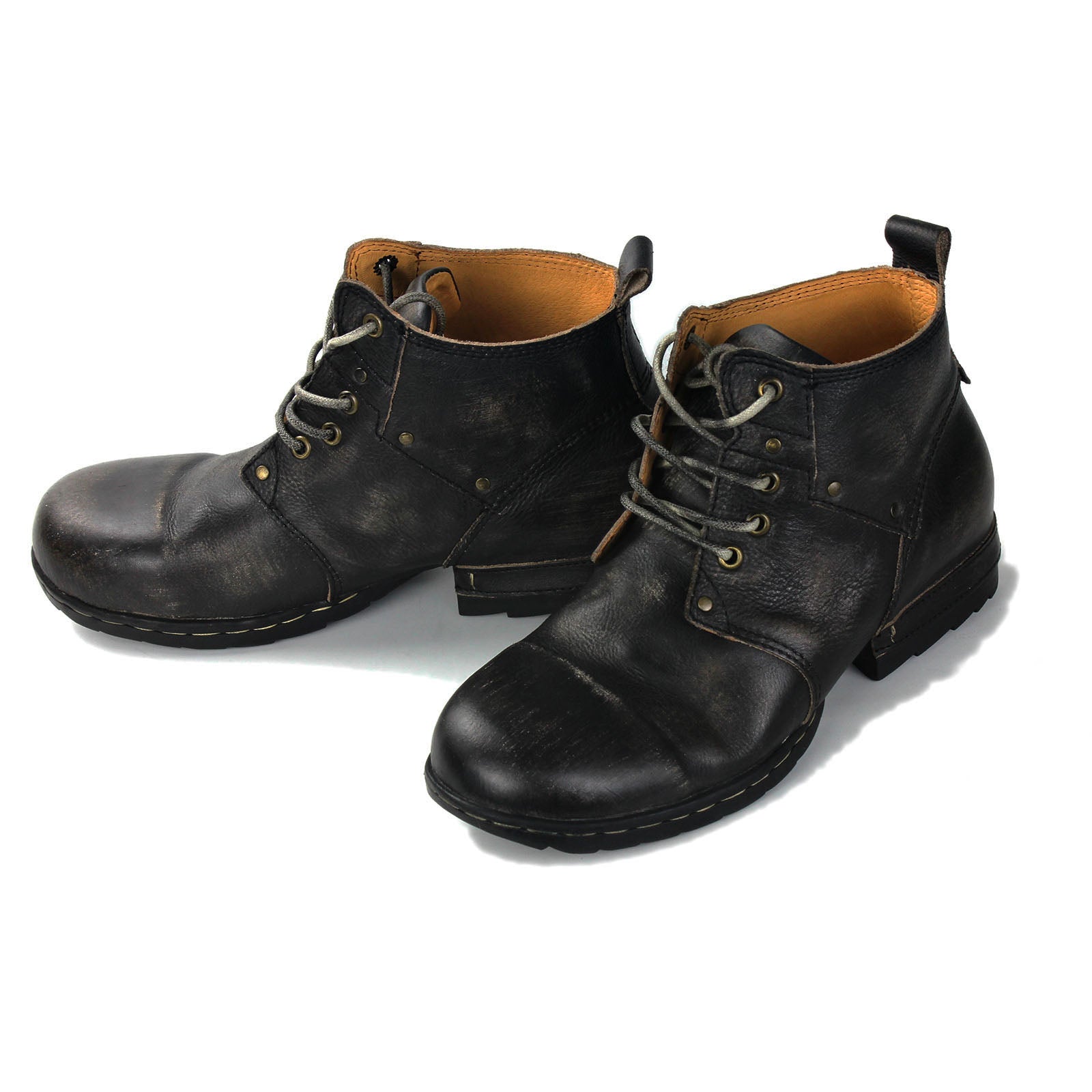 OSSTONE Moto Boots for Men Vintage Zipper-up Retro Leather Chukka Boots Distressed Rock n roll Bike Shoes Punk Boots OS-6015-3-B-D