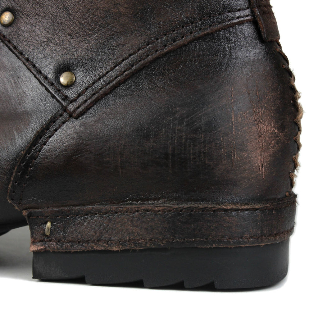 OSSTONE Moto Boots for Men Vintage Zipper-up Retro Leather Chukka Boots Distressed Rock n roll Bike Shoes Punk Boots OS-6015-3-B-D