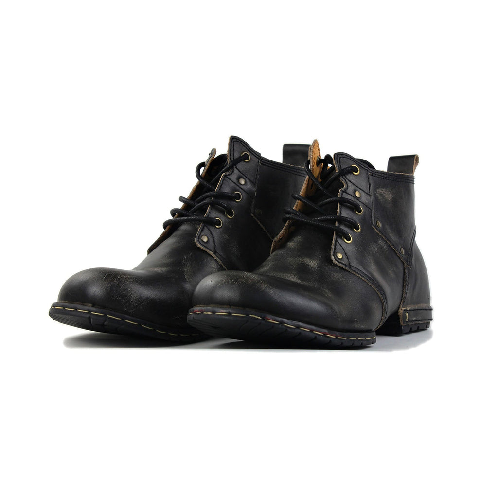OSSTONE Moto Boots for Men Vintage Zipper-up Retro Leather Chukka Boots Distressed Rock n roll Bike Shoes Punk Boots OS-6015-2-Retro