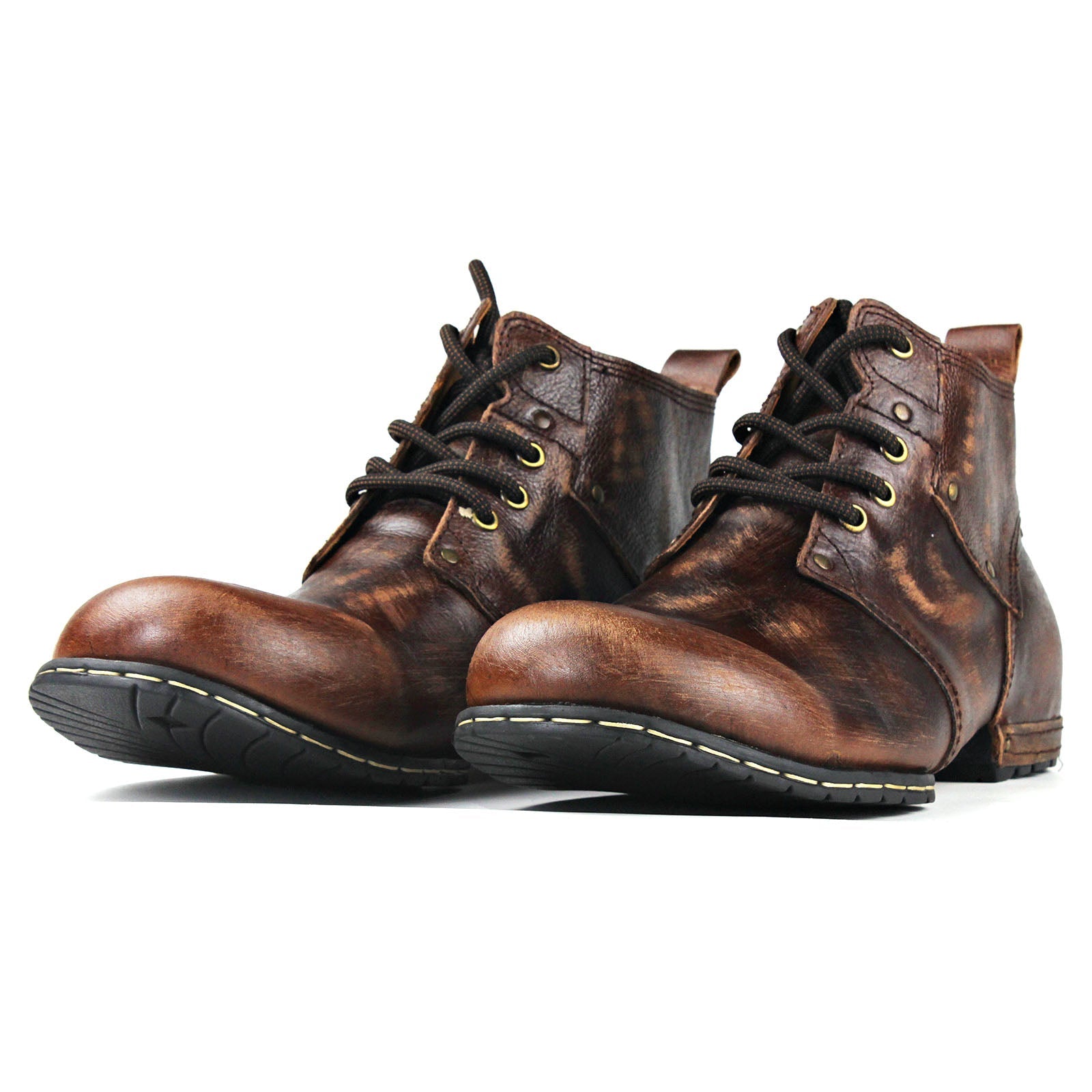 OSSTONE Moto Boots for Men Vintage Zipper-up Retro Leather Chukka Boots Distressed Rock n roll Bike Shoes Punk Boots OS-6015-2-Retro