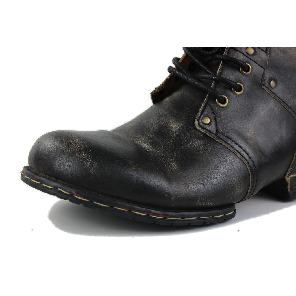 OSSTONE Moto Boots for Men Vintage Zipper-up Retro Leather Chukka Boots Distressed Rock n roll Bike Shoes Punk Boots OS-6015-2-Retro