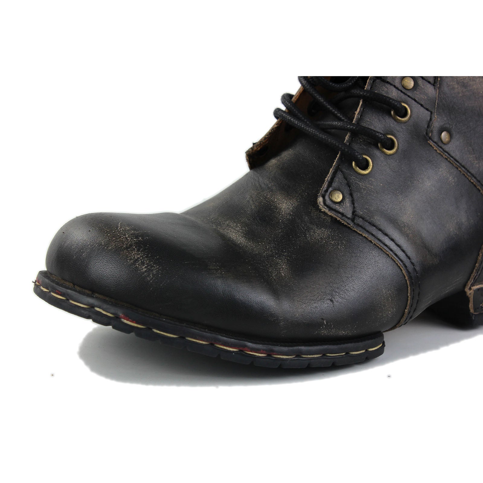 OSSTONE Moto Boots for Men Vintage Zipper-up Retro Leather Chukka Boots Distressed Rock n roll Bike Shoes Punk Boots OS-6015-2-Retro