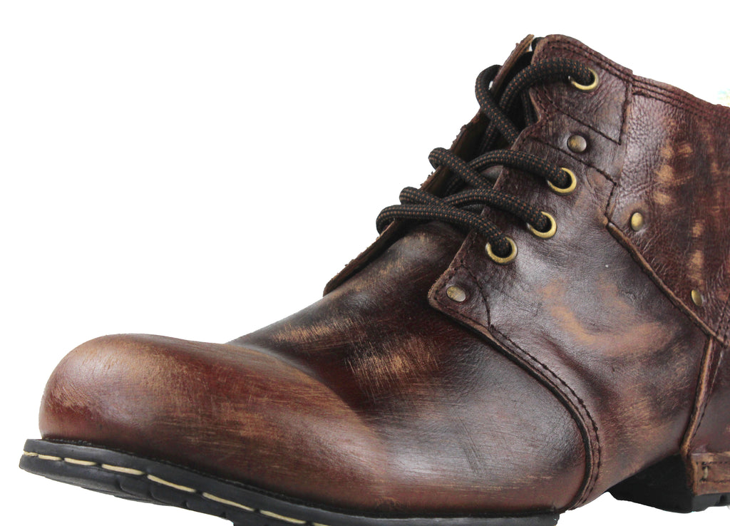 OSSTONE Moto Boots for Men Vintage Zipper-up Retro Leather Chukka Boots Distressed Rock n roll Bike Shoes Punk Boots OS-6015-2-Retro