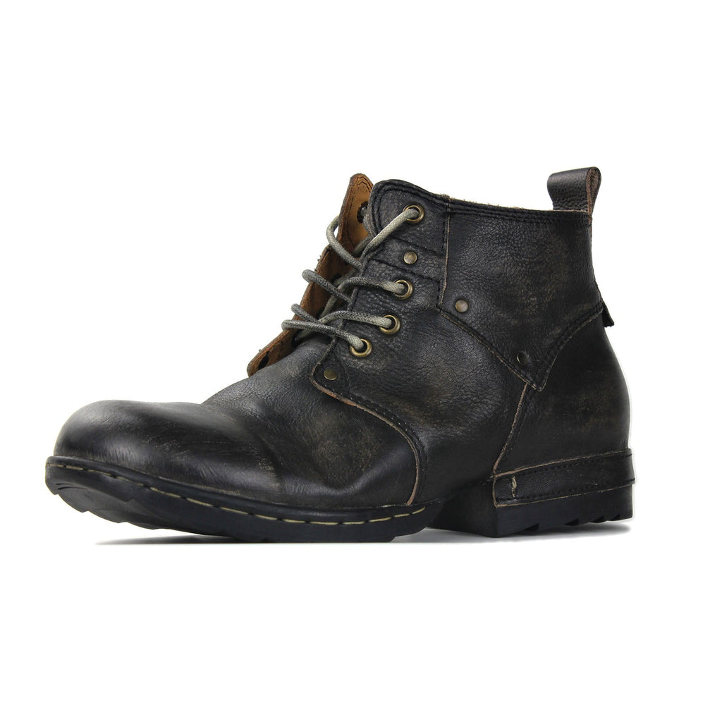 OSSTONE Moto Boots for Men Vintage Zipper-up Retro Leather Chukka Boots Distressed Rock n roll Bike Shoes Punk Boots OS-6015-3-B-D