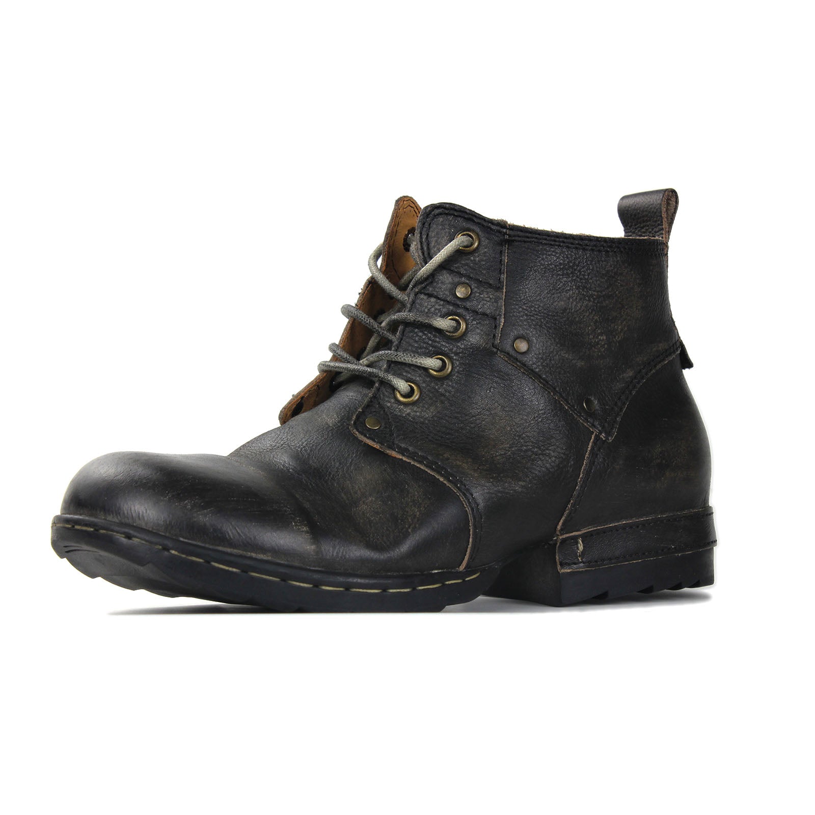 OSSTONE Moto Boots for Men Vintage Zipper-up Retro Leather Chukka Boots Distressed Rock n roll Bike Shoes Punk Boots OS-6015-3-B-D