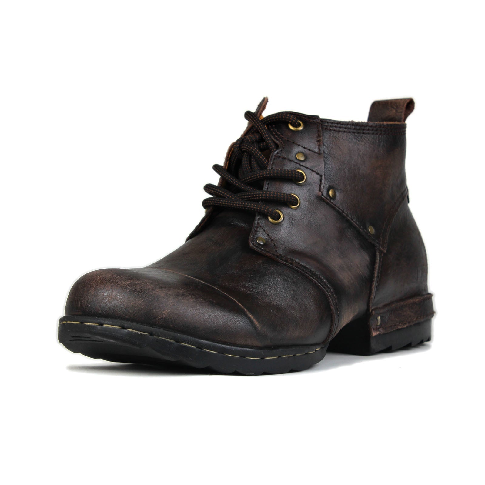 OSSTONE Moto Boots for Men Vintage Zipper-up Retro Leather Chukka Boots Distressed Rock n roll Bike Shoes Punk Boots OS-6015-3-B-D
