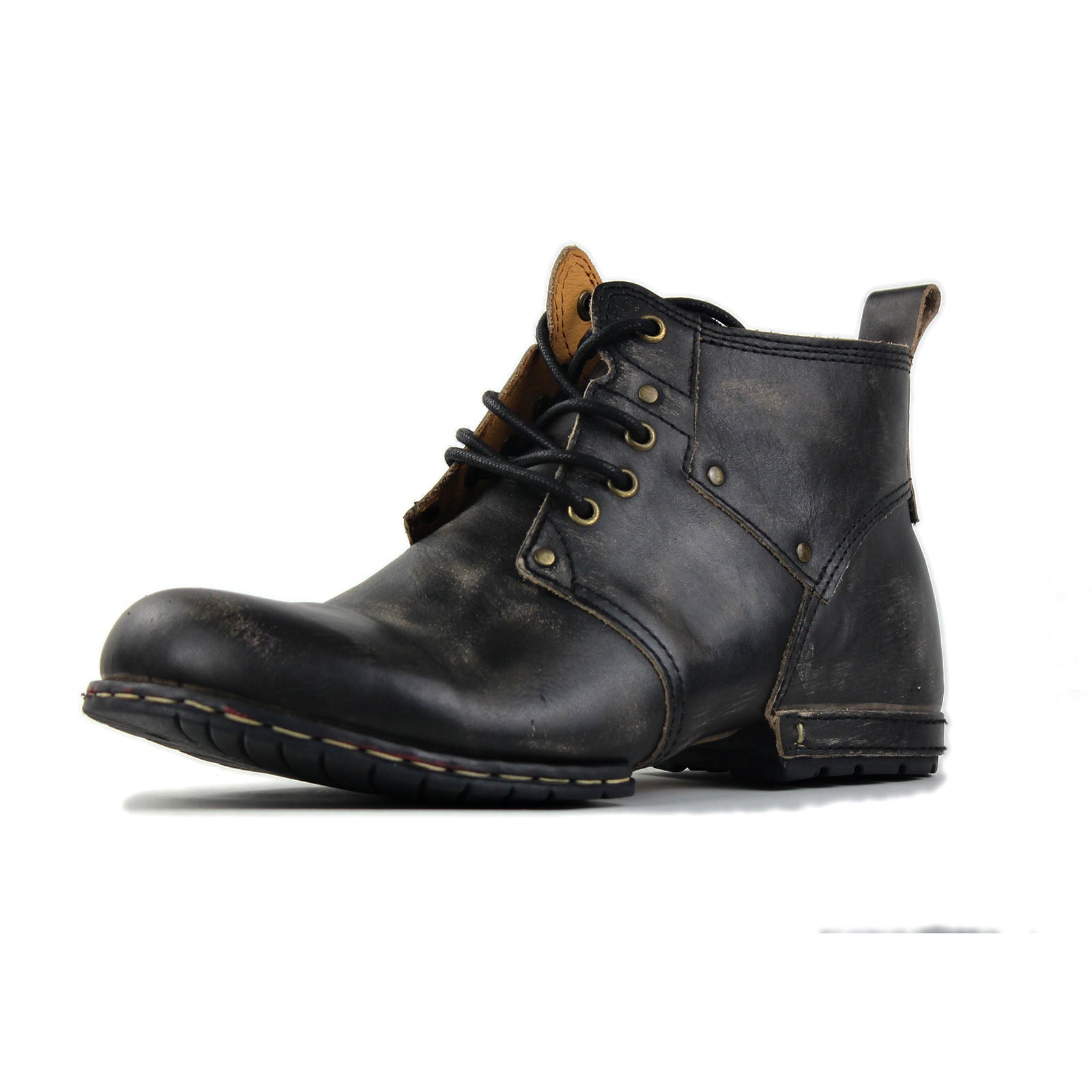 OSSTONE Moto Boots for Men Vintage Zipper-up Retro Leather Chukka Boots Distressed Rock n roll Bike Shoes Punk Boots OS-6015-2-Retro
