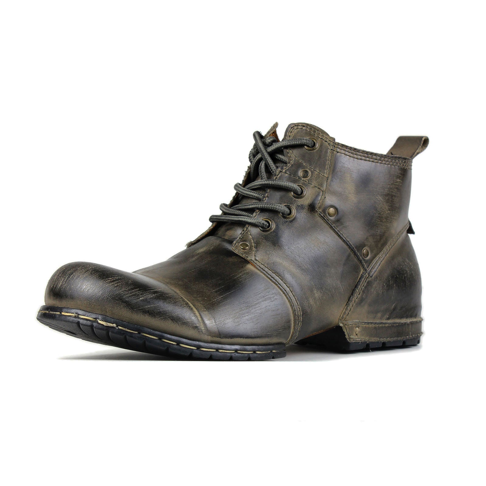 OSSTONE Moto Boots for Men Vintage Zipper-up Retro Leather Chukka Boots Distressed Rock n roll Bike Shoes Punk Boots OS-6015-2-Retro