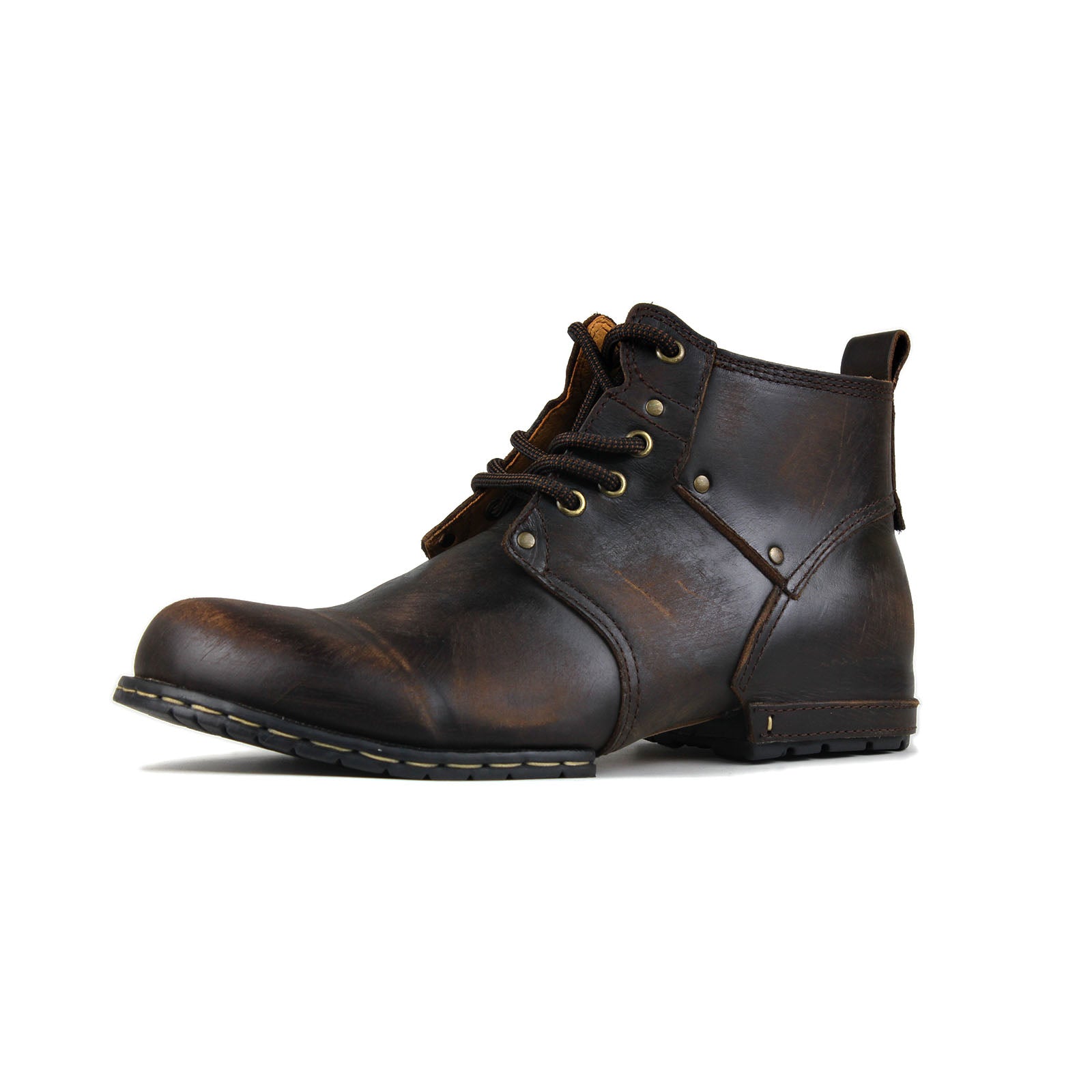 OSSTONE Moto Boots for Men Vintage Zipper-up Retro Leather Chukka Boots Distressed Rock n roll Bike Shoes Punk Boots OS-6015-2-Retro