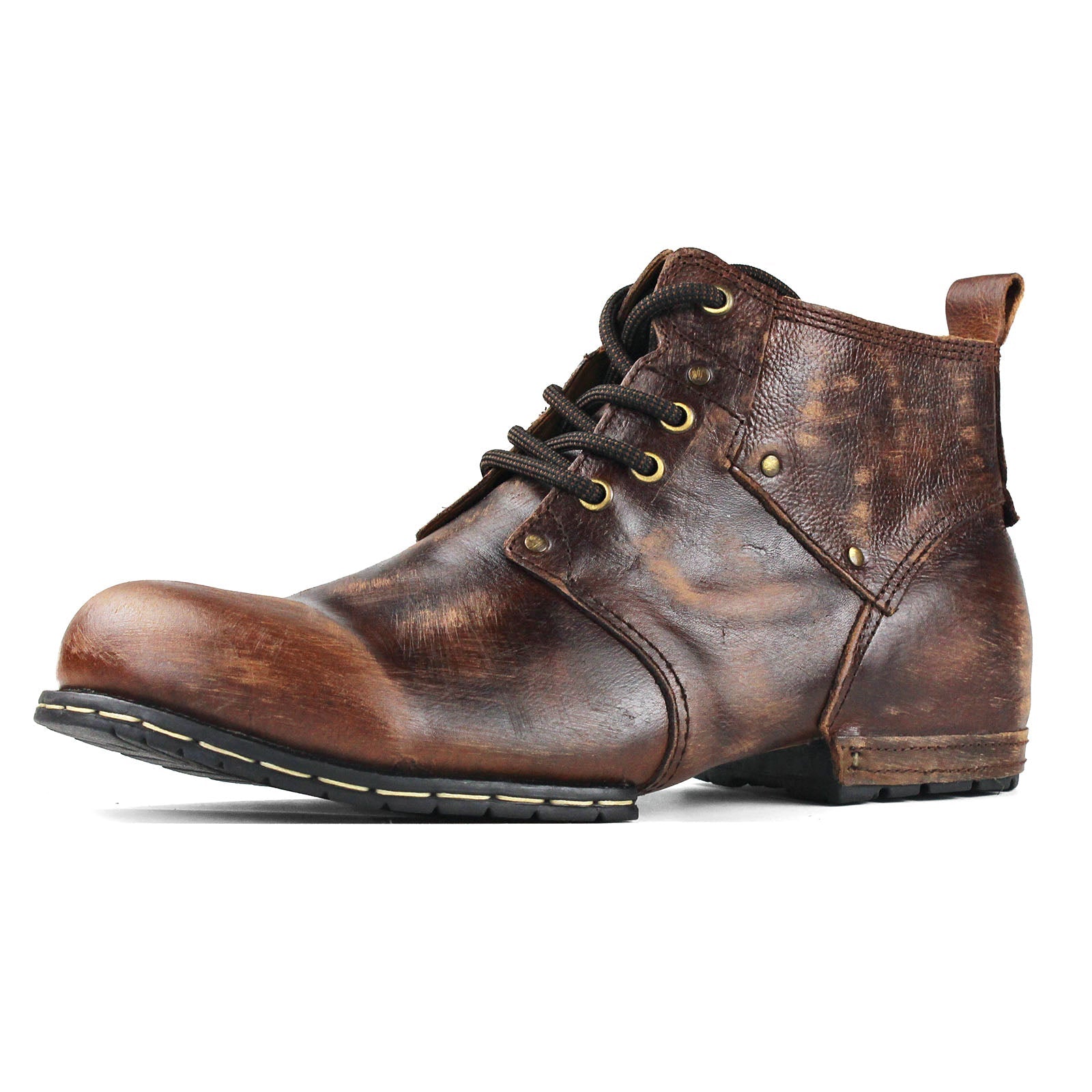 OSSTONE Moto Boots for Men Vintage Zipper-up Retro Leather Chukka Boots Distressed Rock n roll Bike Shoes Punk Boots OS-6015-2-Retro